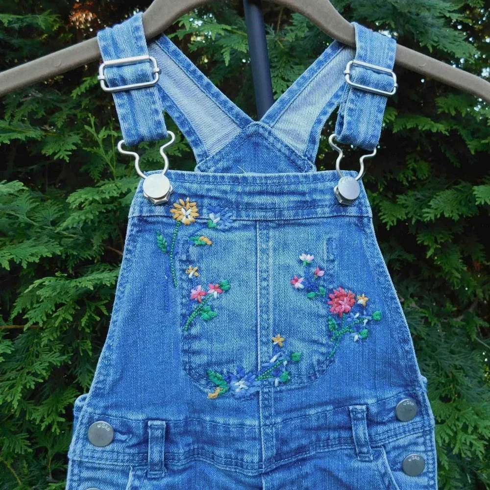 Gap 18-24M Pretty Embroidered Denim Overalls